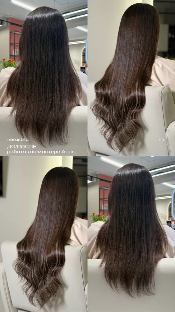 Тёмные прямые и волнистые волосы на коллаже работ Narastilla